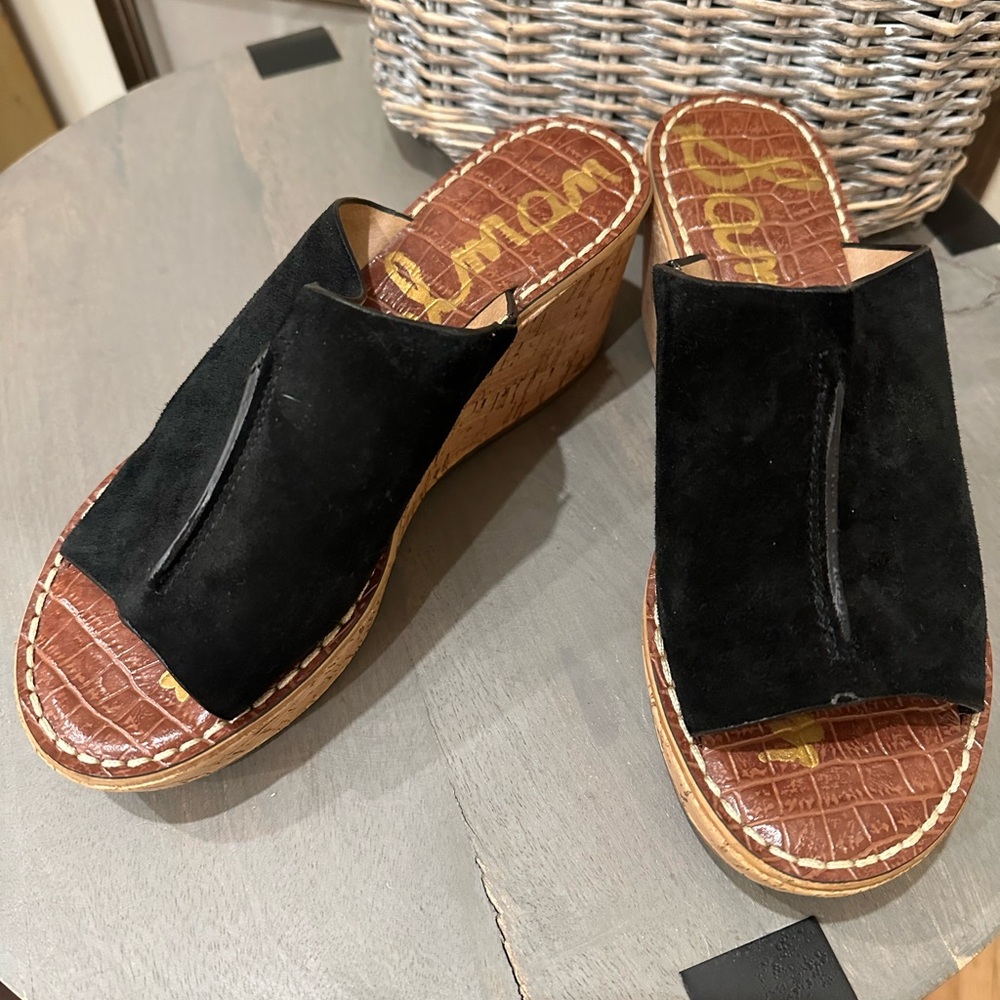 Sam Edelman Black Suede Wedge Mules